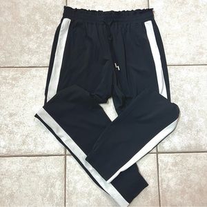 Iris Setlakwe Black w/ White Side-Stripe Paper Bag Waistband Jogger Track Pants